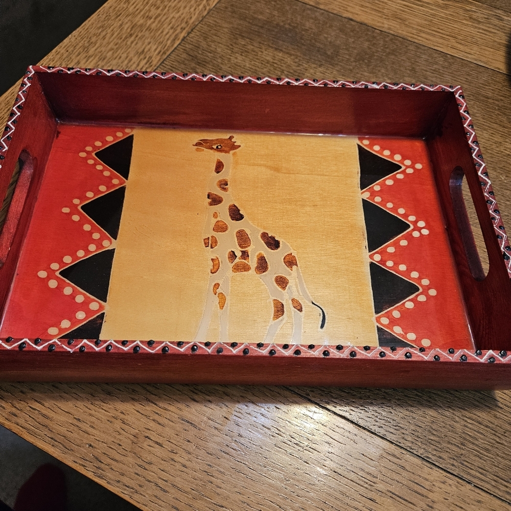 Giraffe Shellac Tray Signed Elsona - Picture 2 of 9
